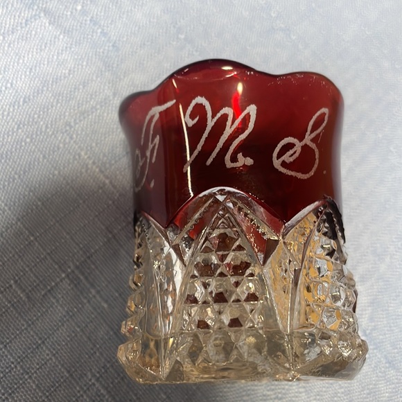 Antique Ruby Red Flash Glass toothpick holder 1924 - Picture 3 of 4